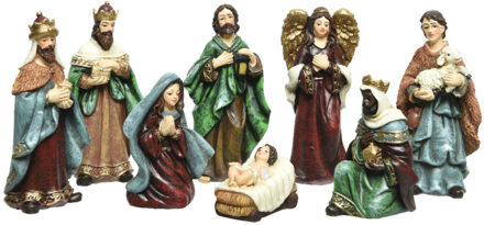 Decoris Kerststal beelden/kerstbeelden - Set 8x stuks - tot 9 cm - polyresin