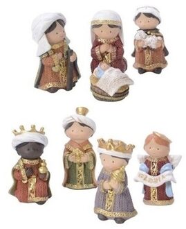 Decoris Kerststal beeldjes - voor kinderen - 8x - aardewerk - 8 cm - kinderkamer kerstfiguren Multi