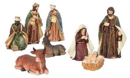 Decoris kerststal figuren/beeldjes - 8x stuks - polystone - 3,5 tot 15 cm - kerstbeelden/kerstfigure