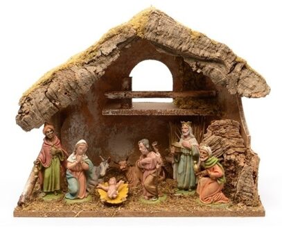 Decoris Kerststal - inclusief 8 beelden - 38 x 18 x 29 cm - Kerststal met kerstbeeldjes Multi