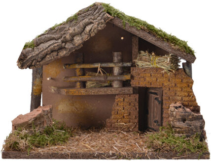 Decoris kerststal - leeg - zonder figuren - L30 x B17 x H21 cm - mdf/hout Bruin