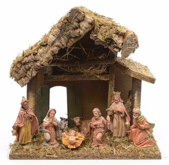 Decoris Kerststal met 8 figuren 27 x 17 x 26 cm Multi