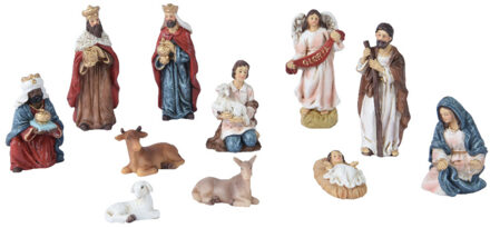 Decoris kerststalbeelden - set 11x stuks - tot 9,5 cm - polyresin - Kerststallen Multikleur