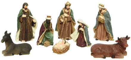 Decoris kerststalbeelden - set 8x stuks - tot 20 cm - polyresin - Kerststallen Multikleur