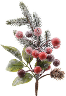 Decoris Kerststukje instekertjes met bessen en sneeuw groen/rood 20 cm - Kerststukjes