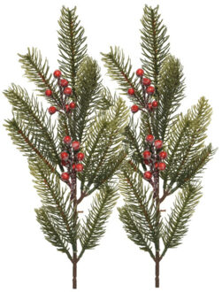 Decoris kersttak - 2x - groen met bes - 52 cm - voor kerststukjes - Decoratieve tak kerst