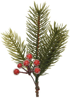 Decoris kersttak - groen met bes - 21.5 cm - voor kerststukjes - Decoratieve tak kerst