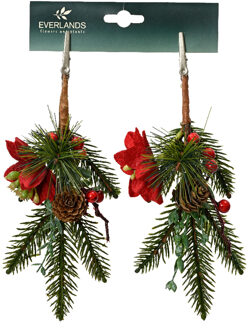 Decoris Kersttakje Groen Met Rode Decoratie - Op Clip 2 Stuks