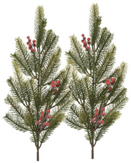 Decoris Kersttakken- 2x - groen met bes - 77 cm - voor kerststukjes - Decoratieve tak kerst