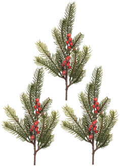 Decoris Kersttakken/dennentakken - 3x - groen met bessen - 36 cm