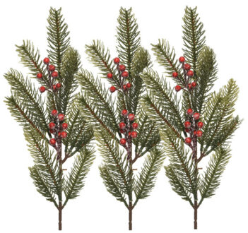 Decoris Kersttakken/dennentakken- 3x - groen met bessen - 52 cm