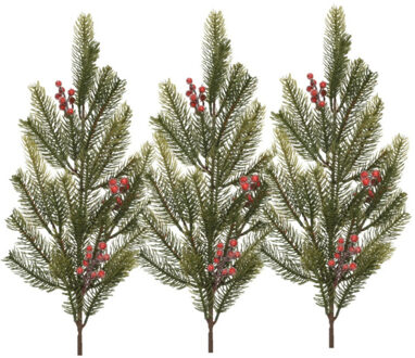 Decoris Kersttakken/dennentakken - 3x - groot - groen met bessen - 77 cm