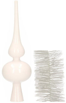 Decoris Kerstversiering glazen piek glans 26 cm en folieslingers pakket winter wit van 3x stuks