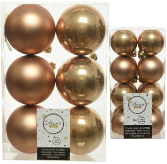 Decoris Kerstversiering kunststof kerstballen camel bruin 4-6 cm pakket van 40x stuks