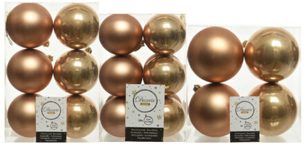 Decoris Kerstversiering kunststof kerstballen camel bruin 6-8-10 cm pakket van 22x stuks