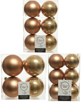 Decoris Kerstversiering kunststof kerstballen camel bruin 6-8-10 cm pakket van 44x stuks