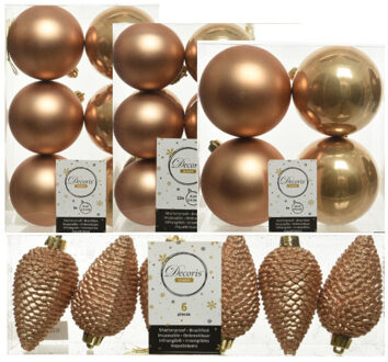 Decoris Kerstversiering kunststof kerstballen camel bruin 6-8-10 cm pakket van 50x stuks