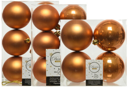 Decoris Kerstversiering kunststof kerstballen cognac bruin 6-8-10 cm pakket van 22x stuks - Kerstbal