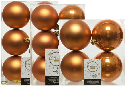 Decoris Kerstversiering kunststof kerstballen cognac bruin 6-8-10 cm pakket van 44x stuks - Kerstbal