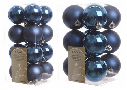 Decoris Kerstversiering kunststof kerstballen donkerblauw 4-6 cm pakket van 40x stuks - Kerstbal