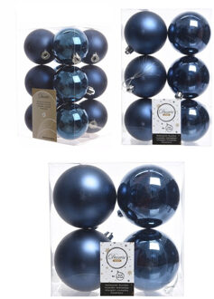 Decoris Kerstversiering kunststof kerstballen donkerblauw 6-8-10 cm pakket van 22x stuks - Kerstbal