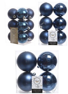 Decoris Kerstversiering kunststof kerstballen donkerblauw 6-8-10 cm pakket van 44x stuks - Kerstbal