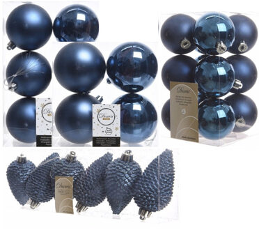 Decoris Kerstversiering kunststof kerstballen donkerblauw 6-8-10 cm pakket van 50x stuks - Kerstbal