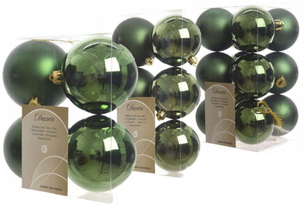 Decoris Kerstversiering kunststof kerstballen donkergroen 6-8-10 cm pakket van 22x stuks - Kerstbal