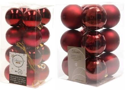 Decoris Kerstversiering kunststof kerstballen donkerrood 4-6 cm pakket van 40x stuks