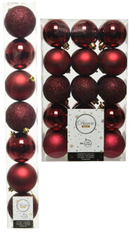 Decoris Kerstversiering kunststof kerstballen donkerrood 6-8 cm pakket van 44x stuks - Kerstbal