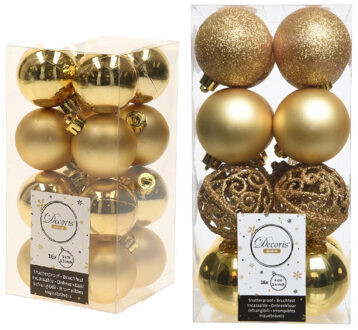 Decoris Kerstversiering kunststof kerstballen goud 4-6 cm pakket van 32x stuks - Kerstbal Goudkleurig