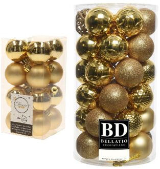 Decoris Kerstversiering kunststof kerstballen goud 4-6 cm pakket van 53x stuks