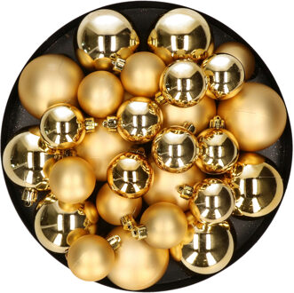 Decoris Kerstversiering kunststof kerstballen goud 6-8-10 cm pakket van 22x stuks - Kerstbal Goudkleurig