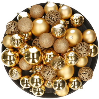 Decoris Kerstversiering kunststof kerstballen goud 6-8-10 cm pakket van 36x stuks - Kerstbal Goudkleurig