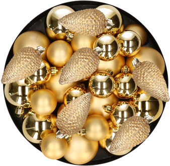Decoris Kerstversiering kunststof kerstballen goud 6-8-10 cm pakket van 50x stuks