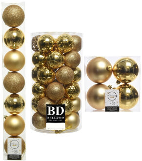 Decoris Kerstversiering kunststof kerstballen goud 6-8-10 cm pakket van 59x stuks - Kerstbal Goudkleurig