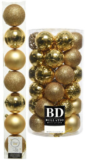 Decoris Kerstversiering kunststof kerstballen goud 6-8 cm pakket van 51x stuks