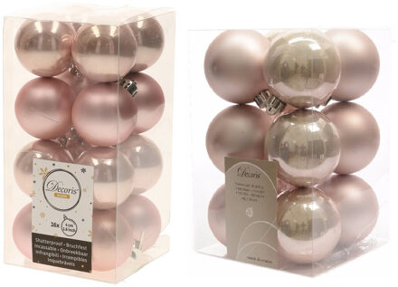 Decoris Kerstversiering kunststof kerstballen lichtroze 4-6 cm pakket van 40x stuks