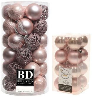 Decoris Kerstversiering kunststof kerstballen lichtroze 4-6 cm pakket van 53x stuks