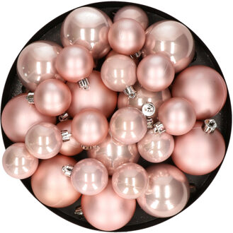 Decoris Kerstversiering kunststof kerstballen lichtroze 6-8-10 cm pakket van 44x stuks