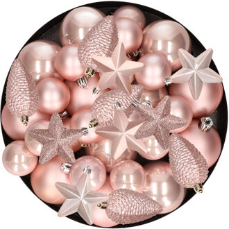 Decoris Kerstversiering kunststof kerstballen lichtroze 6-8-10 cm pakket van 68x stuks