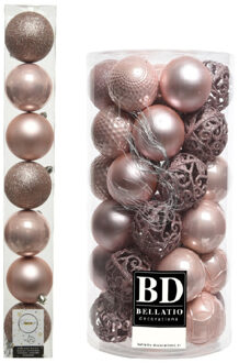 Decoris Kerstversiering kunststof kerstballen lichtroze 6-8 cm pakket van 51x stuks