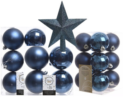 Decoris Kerstversiering kunststof kerstballen met piek donkerblauw 6-8-10 cm pakket van 45x stuks - Kerstbal