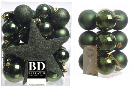 Decoris Kerstversiering kunststof kerstballen met piek donkergroen 5-6-8 cm pakket van 45x stuks