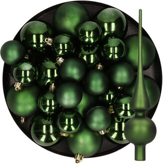 Decoris Kerstversiering kunststof kerstballen met piek donkergroen 6-8-10 cm pakket van 45x stuks - Kerstbal