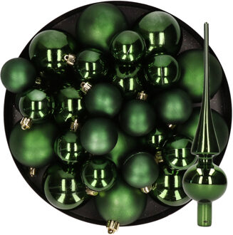 Decoris Kerstversiering kunststof kerstballen met piek donkergroen 6-8-10 cm pakket van 45x stuks - Kerstbal