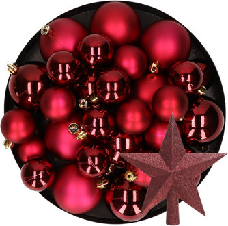 Decoris Kerstversiering kunststof kerstballen met piek donkerrood 6-8-10 cm pakket van 45x stuks