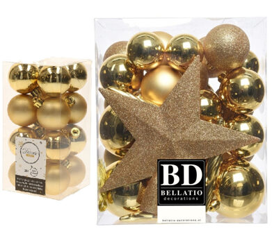 Decoris Kerstversiering kunststof kerstballen met piek goud 4-5-6-8 cm pakket van 49x stuks