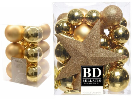 Decoris Kerstversiering kunststof kerstballen met piek goud 5-6-8 cm pakket van 45x stuks
