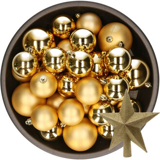 Decoris Kerstversiering kunststof kerstballen met piek goud 6-8-10 cm pakket van 45x stuks